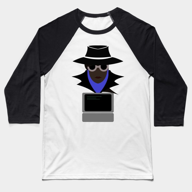 Lady Black (Afro W/Computer): A Cybersecurity Design Baseball T-Shirt by McNerdic